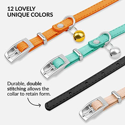 CollarDirect Leather Cat Collar with Removable Bell – Safety Elastic Strap (Breakaway Alternative) – Kitten Collar for Small & Big Boy & Girl Cats - color: Black, size: 8-11 Inch