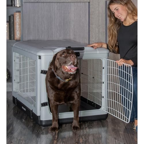 Pet Gear “The Other Door” 4 Door Steel Crate for Dogs/Cats with Removable Tray, Fog, 42 Inch - color: FOG, size: 42 Inch