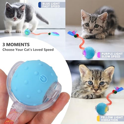Interactive Cat Toys for Bored Indoor Cats, Chirping & Motion-Activated Cat Toys, Fun Gift for Cats with 2 Speed Settings & 3 Modes, USB Rechargeable,Blue
