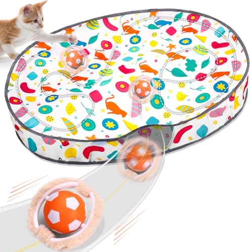 VIWIK Interactive Cat Toys for Indoor Cats, Hide and Seek Mouse Catching Game Cat Ball Toy, Automatic Motion Activated Kitten Toys, Low Noise Fast Rolling Ball in Play Mat for Bored Adult Cats - color: Orange+White Cover