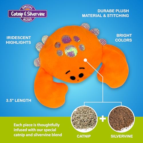 Pounce & Purr® Plush Cat Toys, Catnip & Silvervine Infused, Shiny Iridescent Accents, Interactive Play Toys for Cats & Kittens (Crab) - color: Crab