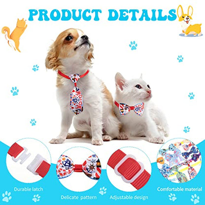 Reginary 100 Pieces Dog Bow Tie Collar Set Include 40 Dog Neckties, and 30 Puppy Bowties, 30 Collar Flowers, Adjustable Pet Ties Grooming for Small Medium Cats Pets Supply(Ocean) - style: Ocean