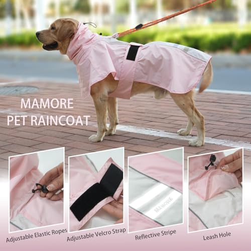 Adjustable Dog Raincoat, Waterproof Dog Rain Jacket for Small Medium Large Dogs,Reflective Lightweight Pet Rain Coat with Leash Hole(Pink&White, XX-Large) - color: Pink&White, size: XX-Large(55-77lb)