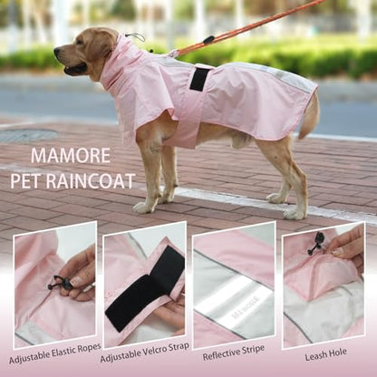 Adjustable Dog Raincoat, Waterproof Dog Rain Jacket for Small Medium Large Dogs,Reflective Lightweight Pet Rain Coat with Leash Hole(Pink&White, XX-Large) - color: Pink&White, size: XX-Large(55-77lb)