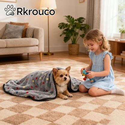 Three Piece Pet Blanket Set for Dogs Cats Soft Comfy Puppy and Kittens Bed Blanket Fluffy Fleece Pets Throw with Cute Patterns (Medium 30x20.5 inch, Gray Dots) - color: Gray Dots, size: Medium-30x20.5 Inch