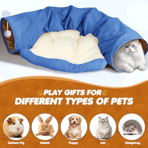 Spardar Bunny Tunnel Bed, 2-in-1 Collapsible Tunnel Tubes Toys, Washable, with Removable Mat Hideout, Interactive Toys for Rabbits Chinchilla Hedgehog Guinea Pigs Kitty, Blue - color: Blue