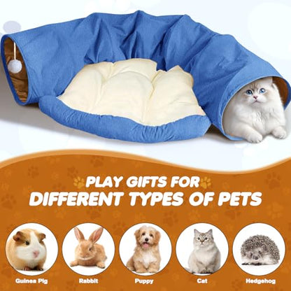 Spardar Bunny Tunnel Bed, 2-in-1 Collapsible Tunnel Tubes Toys, Washable, with Removable Mat Hideout, Interactive Toys for Rabbits Chinchilla Hedgehog Guinea Pigs Kitty, Blue - color: Blue