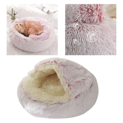 Cat Bed Round Fluffy Hooded Cat Bed Cave, Anti-Anxiety Cave Bed with Hooded Blanket, Cozy Cuddler Luxury Puppy Pet Bed, Anti-Slip Bottom and Machine Washable (Pink, Large) - color: Pink, size: Large
