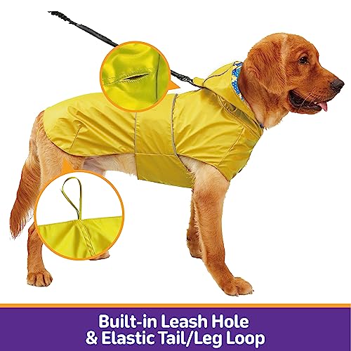 Kimee Dog Raincoat Reversible, Single Side Slicker Poncho Adjustable Waterproof Dog Rain Jacket with Leash Hole/Reflective Stripe Hooded Snowproof Windproof Clothes for Small to 3X-Large Dogs, 2XL - color: Yellow, size: 2x-large