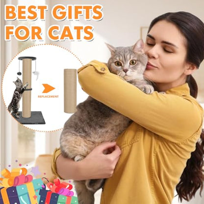 PowerKing Thick Natural Sisal Replacement Scratching Post,15.7" Length, 4.5" Thick, 2Pcs M8 Cat Scratch Post Refill Poles, Ideal for Refurbishment, Includes Screws, Natural - color: Beige, size: 15.7''+15.7'' (4.5'' Thick)