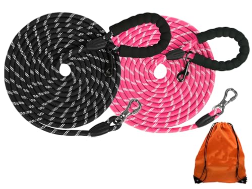 (2 Pack) Long Dog Leash for Dog Training 30FT, Lockable Hook Heavy Duty Dog Lead Tie Out Rope for Large Medium Small Dogs Outside Walking, Playing, Camping, or Yard(Black&Pink) - color: 2 Pack Black&Pink, size: 30FT*3/8 inch