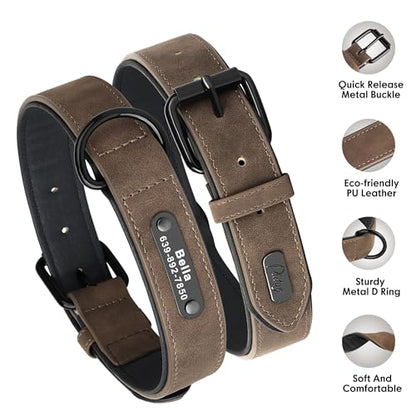 Didog Custom PU Leather Dog Collars with Personalized Engraving Nameplate,Personalized Padded Dog Collars Engraved for Small Medium Dogs,Brown,M Size - color: Brown, size: M: Fit 11-14"Neck