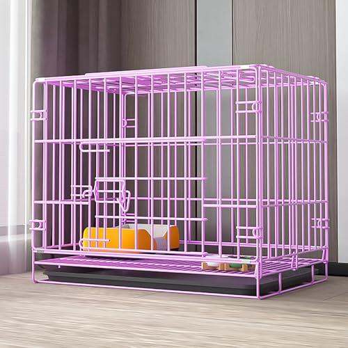 Puppy Crate, Animal cage, pet Playpen, Metal Wire Folding Dog Cage with Removable Tray, Travel Indoor and Outdoor Puppy Playpen, Easy to Carry(Purple,61 * 42 * 50cm)