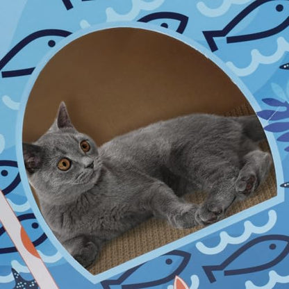 Lawei 2 Pack Cardboard Cat Houses with Scratch Pads, Sturdy Cats Play Scratching House for Indoor Hideaway Furniture, Cute Scratching Box Toy for Cat Birthday, Bunny Small Pet Bed, Easy Assembly