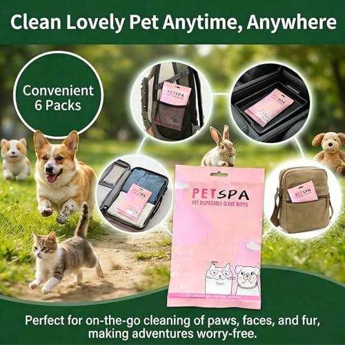 Pet Glove Wipes for Dogs and Cats, Extra Thick Dog Wipes Cleaning Deodorizing, Rinse Free Cleaning Gloves Dog Washing Gloves, Cat Gloves for Grooming for Pet Dry Cleaning, Daily Care and Travel 6 Pcs - size: 6 pcs