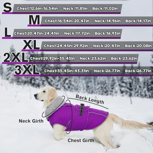 Lelepet Warm Dog Winter Coats for Small Dogs Waterproof Dog Jacket Reflective Pet Fleece Vest Windproof Cold Weather Coats with Adjustable Buckle & Leash Hole, Purple, S - color: Purple, size: S