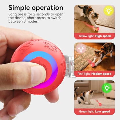 Smart Interactive Cat Dog Toys, Automatic Pet Toys for Bored Indoor Cats and Dogs, Motion Activated, USB Rechargeable, Christmas Pet Birthday Gifts (Red) - color: Red