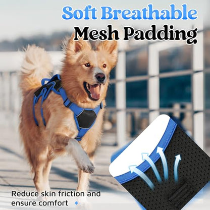 rabbitgoo Escape Proof Dog Harness Large Dogs, Soft Padded Full Body Pet Harness, Reflective Adjustable No Pull Vest with Lift Handle and Leash Clip for Walking Hiking Training, Blue & Black, M - color: Blue & Black, size: Medium (Pack of 1)