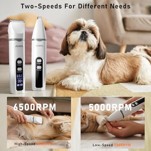 Dog Clippers for Grooming, 4 in 1 Dog Grooming Kit Hair Clipper with LCD Display, Dog Trimmer for Grooming, Dog Hair Trimmer for Paw Nail Grinder,Shaver Grooming Supplies for Pet Cats Dogs