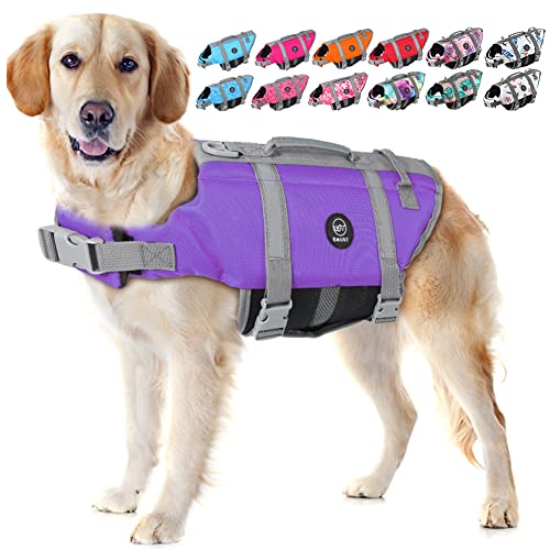EMUST Dog Life Vests, Adjustable Dog Life Jacket with Rescue Handle, Dogs Flotation Vest for Small/Medium/Large Dogs, XS, Purple - color: Purple, size: XS
