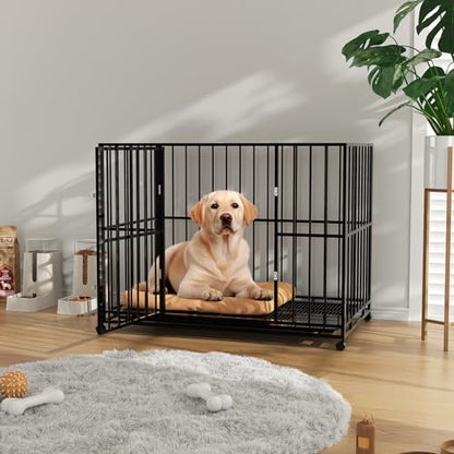 42 Inch Dog Crate for Medium Sized Dogs, Heavy Duty Stainless Steel Dog Kennel Indoor Escape Proof with Wheels and Removable Tray, Indestructible Dog Cage Stackable for Medium Small High Anxiety Dogs - size: 42 inch