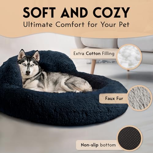 PetJett Dog Beds Large Sized Dog - 36'' Calming Round Bed, Washable Dog Bed - Anti-Slip Super Soft Donut Bed, Fluffy Faux Fur Anti-Anxiety Premium Comfort Pet Bed, Fits Dogs up to 80 lbs - Dark Grey - color: Dark Gray, size: Large - 36”L x 36”W x 8”Th