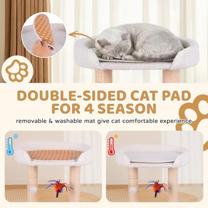 5-in-1 Small Wooden Cat Tree Tower,16.5''H Natural Sisal Cat Scratching Post Climbing Tower with Bed,Interactive Cat Feather Toy,Ball Track Toy for Kittens and Indoor Cats,White - style: Double-layer