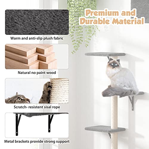 5 Pcs Wooden Indoor Cat Climber - Wall-Mounted Shelves, Perches, Scratching Board, Cat Ladder & Cat Tree - Grey - color: Grey