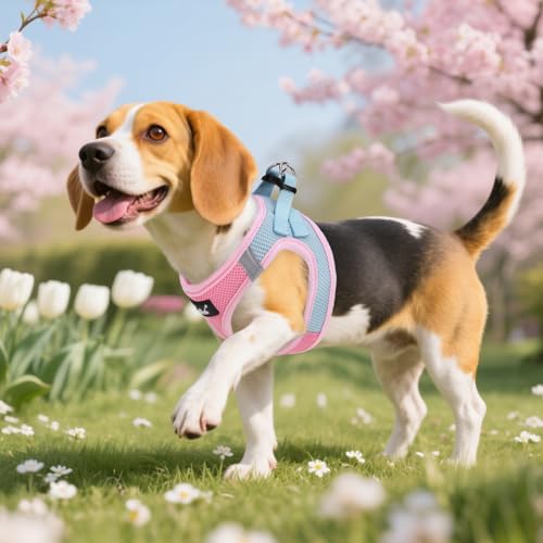 PUPTECK Dog Harness and Leash Set for Small Medium Dogs No Pull Step-in Soft Mesh Puppy Cat Vest Harnesses Reflective at Night, Pink & Blue, S - color: #1 Pink & Blue, size: S(CHEST 14.5"-16", 6.6-14 lbs)