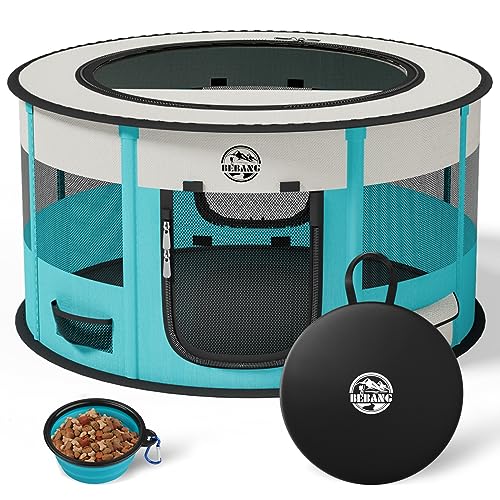 Dog Playpen Puppy Play Pen Indoors Pet Crate Small Dog Cage Portable Foldable Cat Kennel for Kitten Hamster Rabbit Bunny Guinea Pig with Collapsible Food Bowl Carrying Case - color: Cyan, style: S