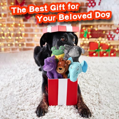 5 Pack Dog Squeak Toys, Durable Plush Chew Toys for Small, Medium & Large Dogs for Teething & Interactive Play - color: brown/white/grey/green