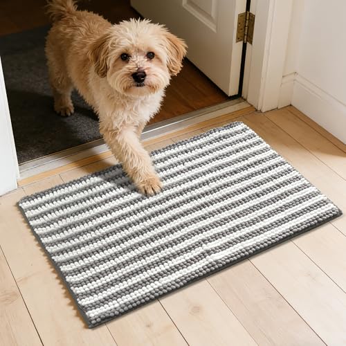 Dog Door Mat for Muddy Paws, Soft Quick-Dry Absorbent Non-Slip Washable Pet Rug, Indoor Entryway Mat for Front Door, Bathroom & Crate (Gray, 30" L*18" W) - color: Gray, size: 30"L*18"W