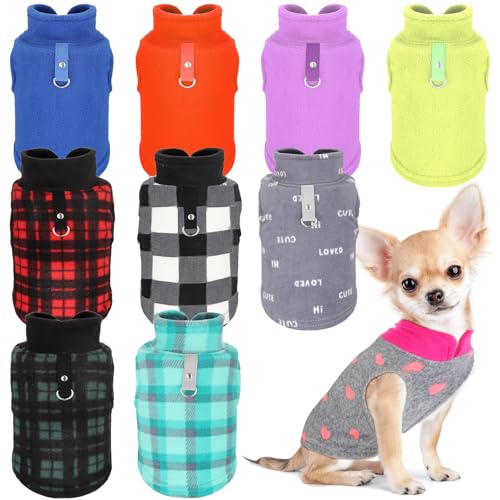 Reginary 10 Pack Small Dog Sweaters Fleece Pet Dog Clothes with Leash Ring Soft Warm Winter Puppy Plaid Shirt(Stylish) - size: Small,3.3-5.5 lb, style: Stylish