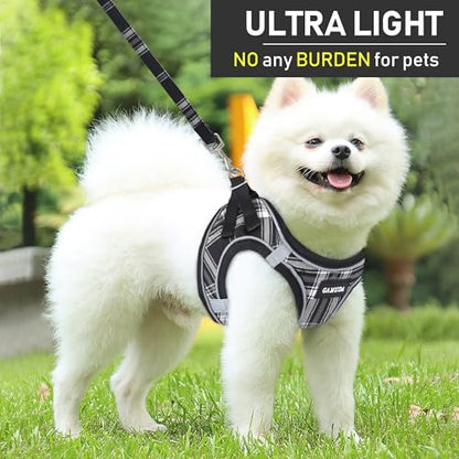 Small Dog Harness Collar and Leash Set, Step in No Chock No Pull Soft Mesh Adjustable Dog Vest Harnesses Plaid Reflective for Dogs Puppy Cats Kitten Rabbit (Black, XXS) - color: Black, size: XXS