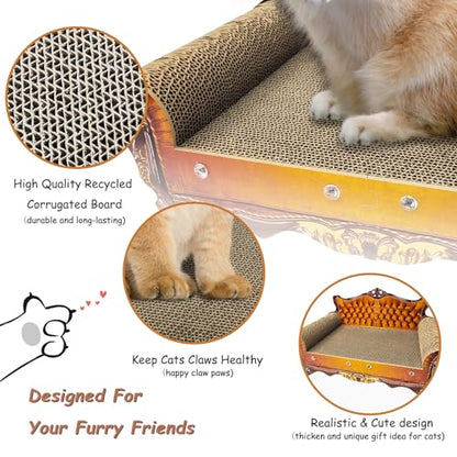 Luxury Cardboard Cat Scratcher Sofa Bed, Couch Shaped Cat Scratching Board, Scratch Lounge with Catnip, Scratcher for Indoor Cats(Brown) - color: Brown Crown