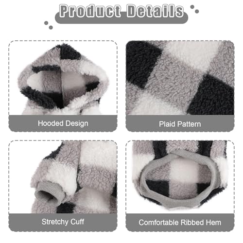 Dog Sweater for Small Dogs Hoodies， Winter Clothes Boy Girl Male Female，Fleece Hoodies Warm Pet Doggie Sweaters Coat Apparel - color: Black white grid, size: XX-Small