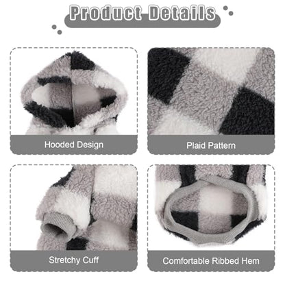 Dog Sweater for Small Dogs Hoodies， Winter Clothes Boy Girl Male Female，Fleece Hoodies Warm Pet Doggie Sweaters Coat Apparel - color: Black white grid, size: Small
