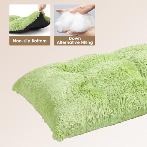EHEYCIGA Fluffy Dog Crate Bed for Small Dogs, Plush Faux Fur Crate Pad, Calming Anti Anxiety Small Dog Bed, Washable Soft Warm Mat with Non-Slip Bottom, Green - color: Green, size: 23.6 x 17.5