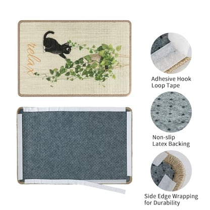 Sisal Cat Scratcher Mat Cat Wall Scratcher for Indoor Scratch Pad Wall Mounted Scratching Post to Protect Couch Carpet Furniture 23.6"x15.7" (Green Plant Cat) - color: Green Plant Cat