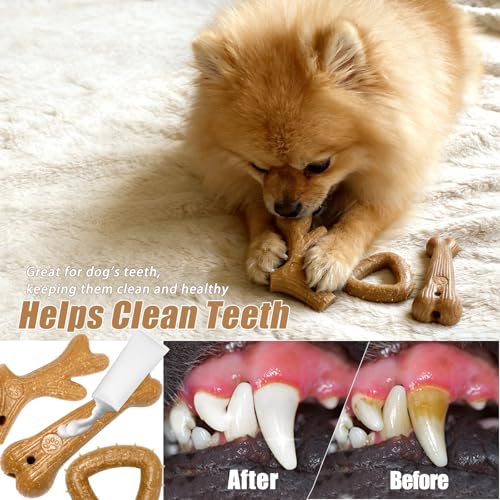 Dog Chew Toys for Aggressive Chewers, 3 Pack Nylon & Wood Puppy Teething Bone Toy Set with Chicken Flavor, Durable Tough Bones Chewing Toys for Puppies & Small Dogs - style: 3Pack-Small
