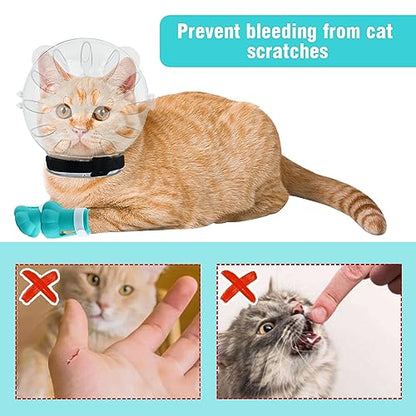 Quixleen Cat Helmet for Grooming Cat Bubble Muzzle Cat Muzzle with 4 Boots Paw Covers 2 Lice Combs 2 Pet Nail Clipper for Cats Grooming Bathing Shaving Nail Trimming