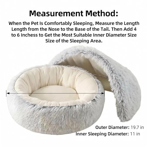 Hooded Dog Bed, Cat Cave Bed with Removable Hood, 2-in-1 Convertible Donut Cat Bed, All Season Fluffy Pet Bed for Cats Small Dogs (Cave Bed - Pink, Medium 19.7 Inches) - color: Cave bed - pink, size: 19.7 in Medium