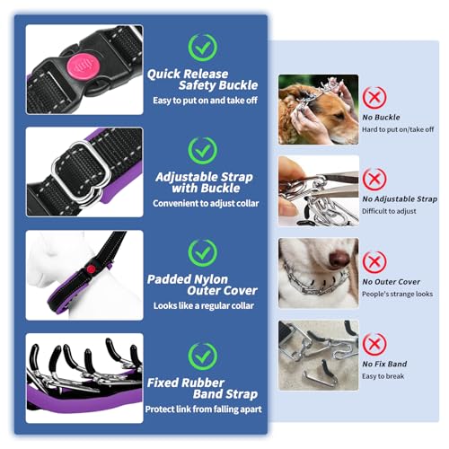 Martingale No Pull Dog Collar - Heavy Duty Nylon with Buckle, Adjustable Anti Pull Reflective Slip for Large Medium Small Dog Training Walking M Purple - color: Black Purple, size: M (15"-23" Neck, 1.5" Wide)