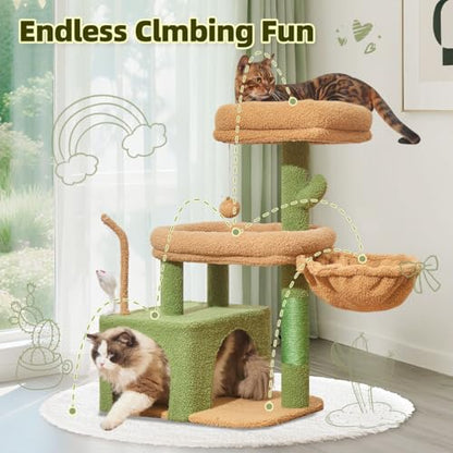 Taoqimiao MS043T Cat Tree, 32.2-Inch Cat Tower for Indoors Cats, Cat Condo with Large Cat Perch, Spacious Cat Cave, Scratching Posts for Small and Medium Cats, Cactus - color: Cactus