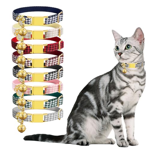 Personalized Breakaway Cat Collars - Magnetic Buckle, Bell - Safety Quick Release, Customized for Girls & Boys Cats- (Houndstooth-Black) - color: Houndstooth-Black