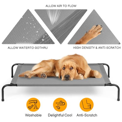 Elevated Dog Bed Waterproof Outdoor， Cooling Elevated Dog Bed, Washable Pet Bed, Hammock Cot with Durable Frame, 50" D x 31" W x 8" H