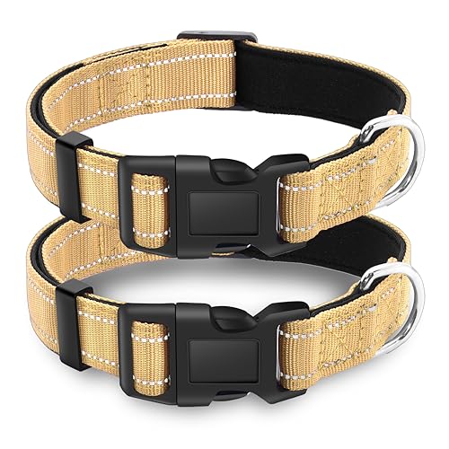 2 Pack Reflective Dog Collar with Safety Locking Buckle, Adjustable Soft Breathable Comfortable Nylon Pet Collar for Small, Medium and Large Dogs, Brown, XS - color: A-Brown( 2 Collars), size: X-Small (Width 5/8")