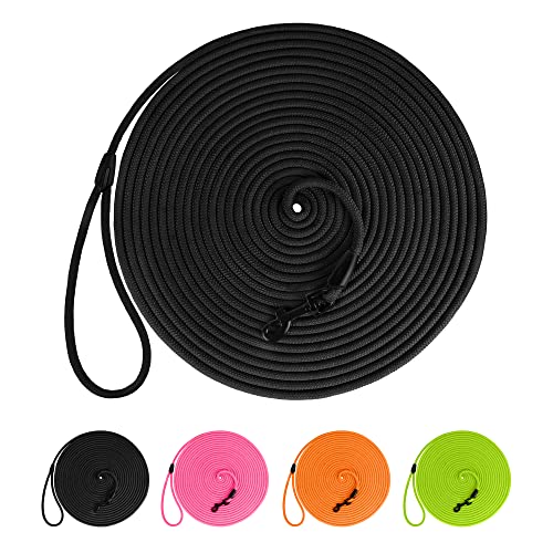 Rope Pro Training Dog Collar Braided No Pull Quick Release Round Lead Collars for Dogs Small Medium Large Puppy (30 FT Leash, Black) - color: Black