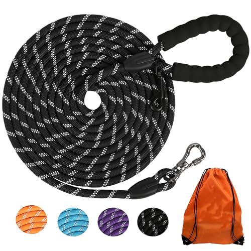 Long Dog Leash for Dog Training 16FT/20FT/30FT/50FT/100FT, Lockable Hook Reflective Leash, Heavy Duty Dogs Lead Tie Out Rope for Large Medium Small Dogs Outside Walking, Playing, Camping, or Yard - color: Black, size: 10FT*1/2 inch