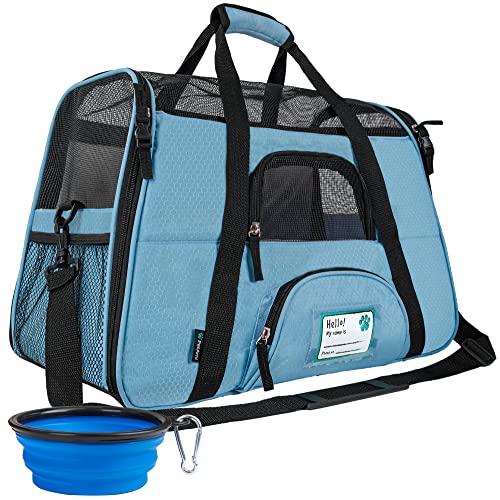 PetAmi Airline Approved Pet Carrier for Cats & Small Dogs, Soft Sided TSA Travel Carrier Bag with Sherpa Bed, Breathable Mesh Ventilation, Collapsible Bowl, Fits Under Seat, Up to 18 lbs, Small Blue - color: Light Blue, size: Small - 17"L x 10.2"W x 11.2"
